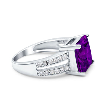 Princess Cut Art Deco Engagement Ring Simulated Amethyst CZ 925 Sterling Silver
